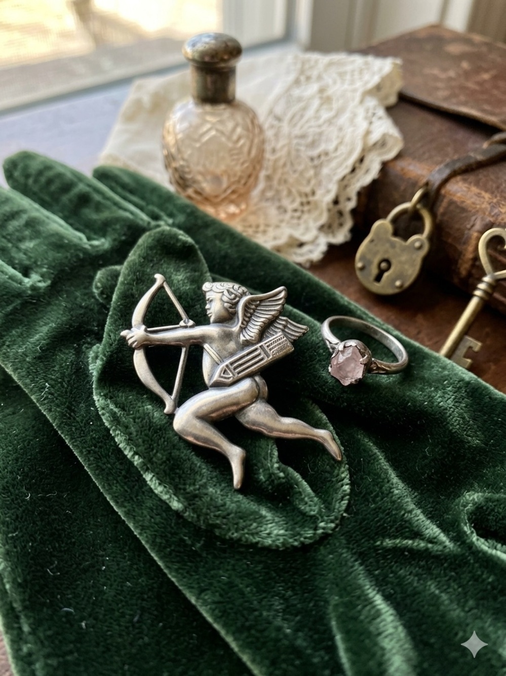 Vintage Cherub Cupid Brooch Pin in Antique Silver Tone Pewter or unmarked Silver